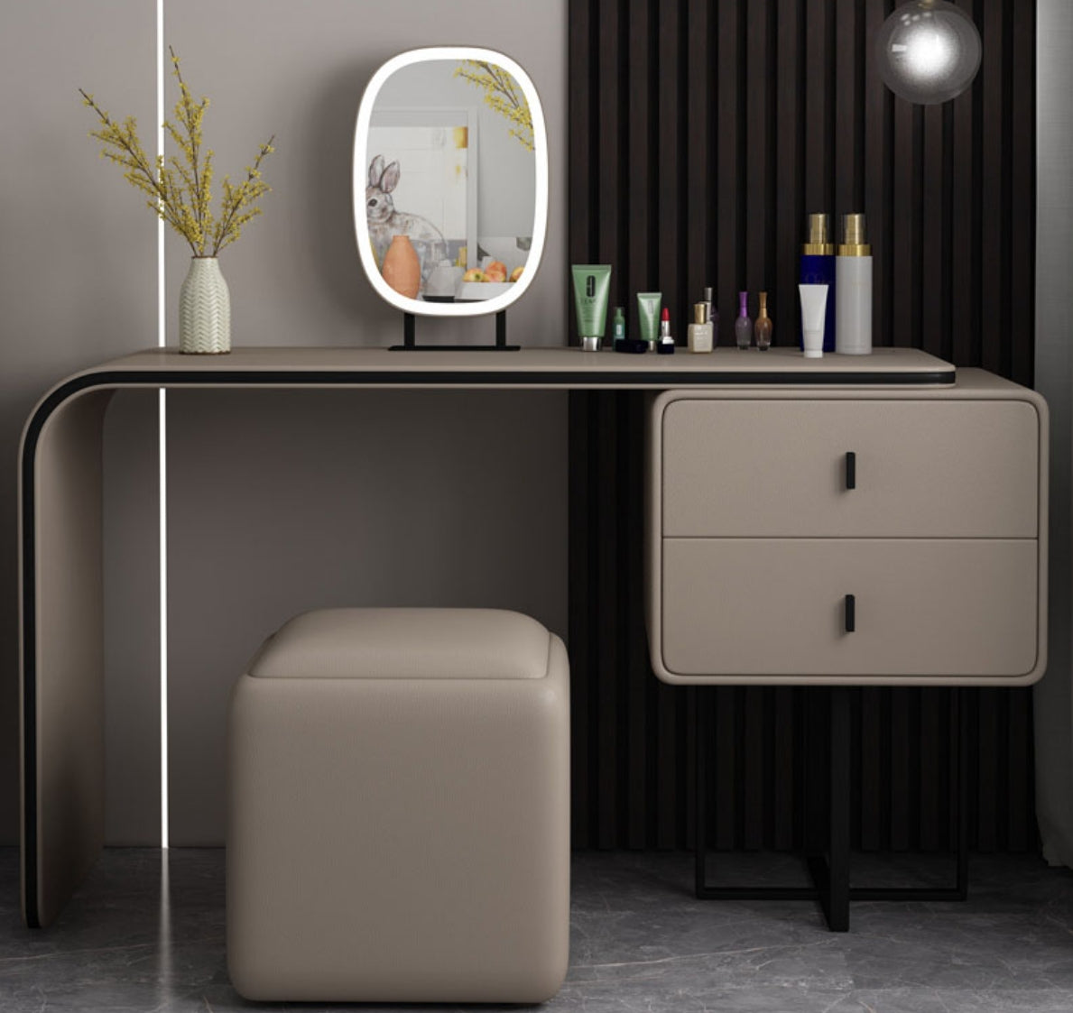 Warm Leather Retractable Dressing Table